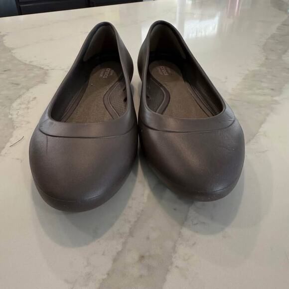 Crocs Slip On Casual Ballet Flats Women’s 9 Brown Rubber Minimalist Comfort Work - Picture 4 of 7